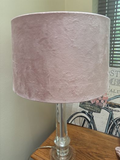 Cut Glass Pillar Lamp with Dusty / Dusky Faux Suede Drom Shade