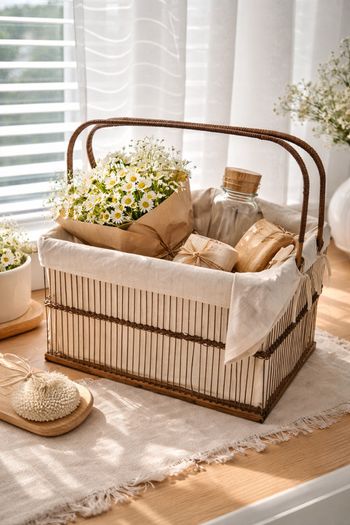 Vintage Wicker Market Basket With Lining