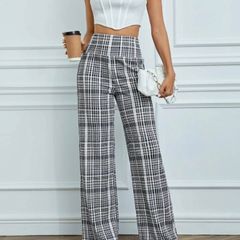 Plaid Print High Waist Pants - XL