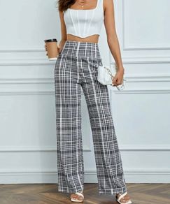 Plaid Print High Waist Pants - XL