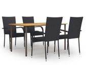 5 Piece Garden Dining Set Poly Rattan Black