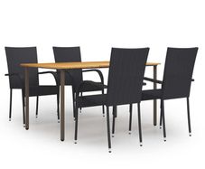 5 Piece Garden Dining Set Poly Rattan Black