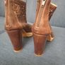 Brown Leather Laser-Cut Peep-Toe Ankle Boots Image 3