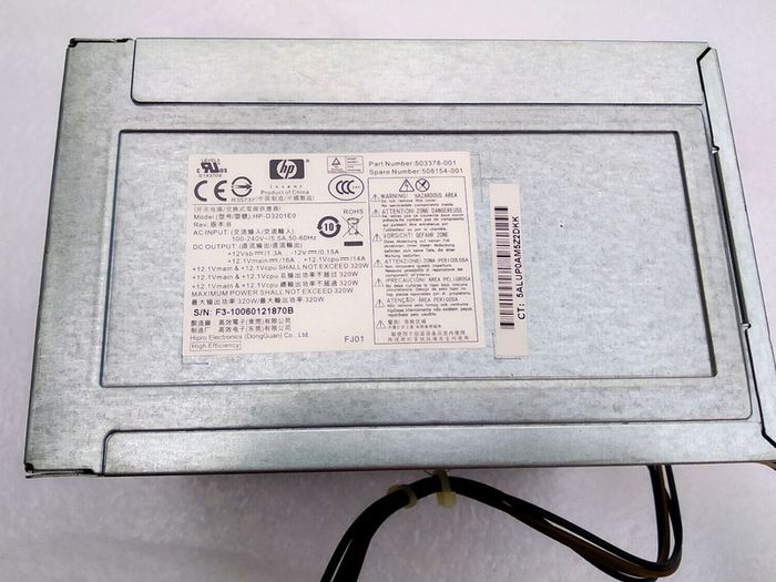 HP 320W Power Supply 503378-001 508154-001 8000 Elite HP 8000 8100 8200 8300 PS-4321-1HB (611483-001)