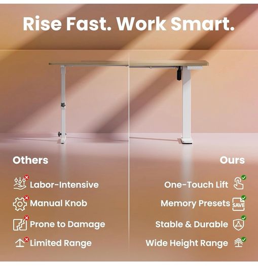 Standing Desk with USB Charging Port, 140 x 80 cm, 4 Preset Height Settings
