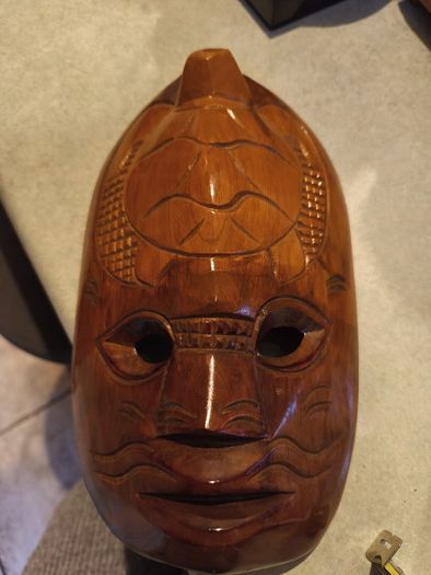 Vintage Wood Carved Fijian Tiki Mask Sea Turtle Theme Wall Hanging. Fiji Folk Art South Pacific Decor Wall Art.