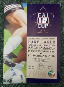 Very Rare 1996 Bohemians v St. Patricks Athletic - FAI Cup Semi-Final Second Replay Programme