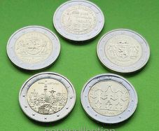 commemorative Uncirculated 5 x 2 Euro coins.