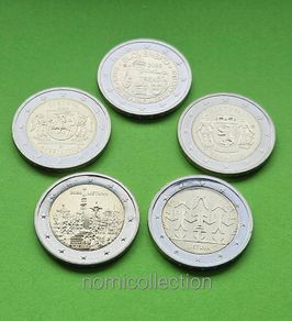 commemorative Uncirculated 5 x 2 Euro coins.