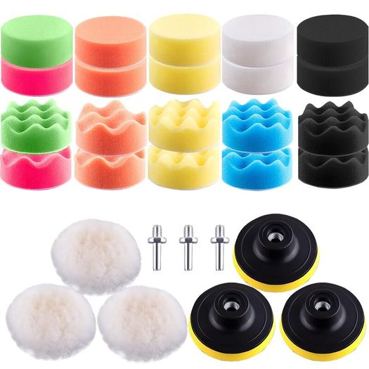 Car Poloshing Pads for Drill 29 Pieces Buffer Polishing Pads Kit 3 Inch Foam Polish Pads Drill Attachment with M10 Drills for Cordless Screwdrivers and Polishing Machines