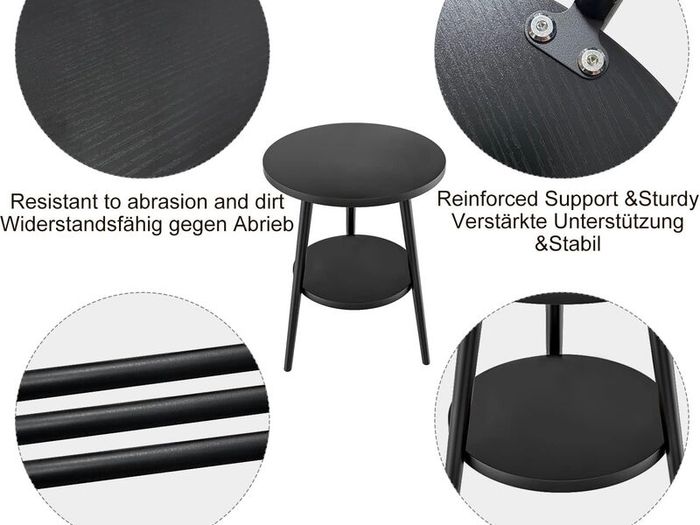 Round Side Table With Wooden Top, 38 x 55cm