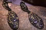 Beautiful Branch Earrings by R'Laith  Purple Zircon Stud Flower Plum Tree Branch Blossom Hoop