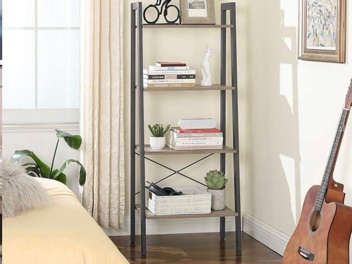 Ladder Shelf, 4-Tier Bookshelf, Free Standing Storage Shelves, Stable Metal Frame, in the Living Room Bedroom Kitchen or Balcony, Easy to Assemble, Industrial (FREE POSTAGE)