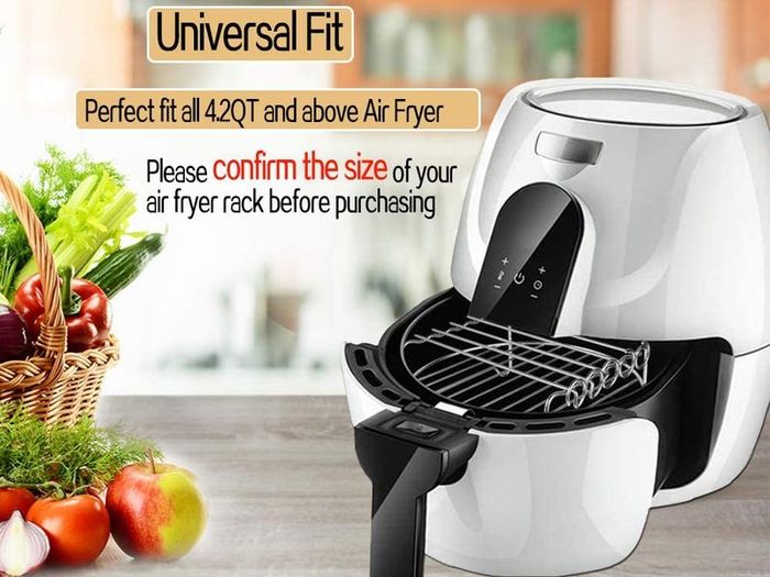 Air Fryer Double Layer Rack, Multi-purpose Air Fryer Accessories with 4 Skewers, 6.8 Inch Stainless Steel Airfryer Grill Pan Compatible with Go Wise/Phillips Airfryer (Fit 3.5-5.8QT)