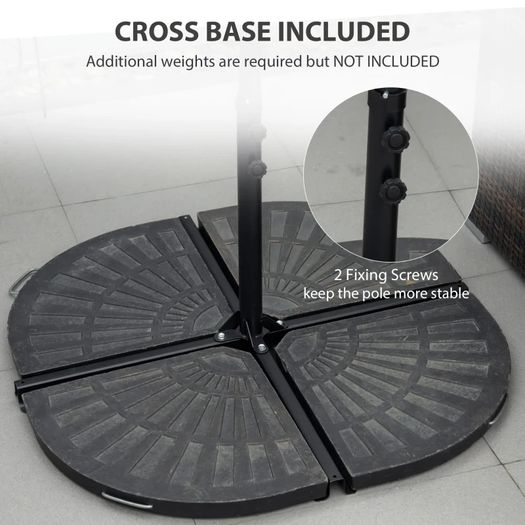 2.5M Garden Cantilever Parasol with 360 Rotation, Offset Roma Patio Umbrella Hanging Sun Shade Canopy Shelter with Cross Base, Beige
