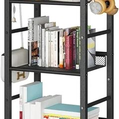 Bookshelf, Bookcase, 5-Tier Storage Shelf, Metal Shelving Unit, 8Pcs S Hooks, Modern Style, 36 x 27 x 146 cm, Corner Shelf, Display Units for Living Room, Bedroom, Office, Black