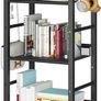 Bookshelf, Bookcase, 5-Tier Storage Shelf, Metal Shelving Unit, 8Pcs S Hooks, Modern Style, 36 x 27 x 146 cm, Corner Shelf, Display Units for Living Room, Bedroom, Office, Black Image 2
