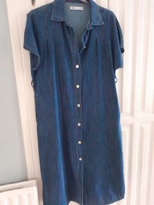 Denim Buttoned Dress, With Tan Belt New