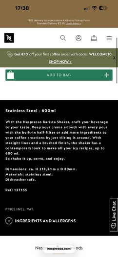 Nespresso cocktail shaker