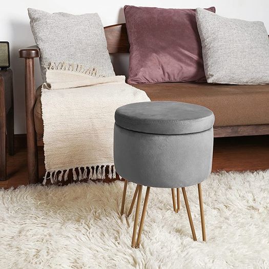 Velvet Dressing Table Stool, Round Vanity Stool with Storange, Bedroom Ottoman Stool with Metal Legs for Home Living Room Fitting Room Bedroom MULTIPLE COLOURS AVAILABLE (FREE POSTAGE)