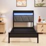 Single Bed Frame with 3ft Upholstered Wooden Storage Headboard, Grey Single Bed Frame with LED Lights & USB Charging, 90x190cm Two-shelf Storage Headboard, Heavy Duty Slats for Small Bedrooms Image 2