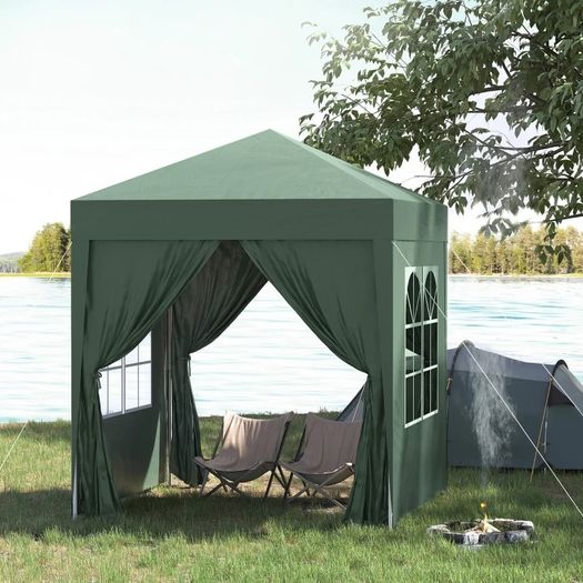 SPRING SALE | 2 x 2m Pop Up Gazebo, w/Side Walls, Windows-Green