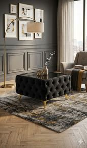 Chesterfield Velvet Square Coffee Table with Glass