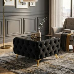 Chesterfield Velvet Square Coffee Table with Glass