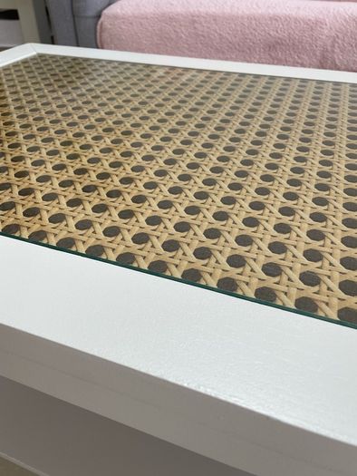 Painted coffee table with wicker effect top