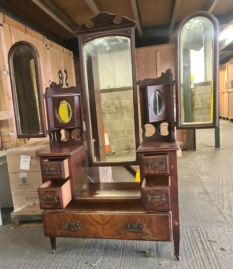 Antique Wooden Dressing Table with Triple Mirror