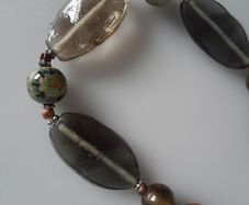 Necklace - Glass - Wood - Green - Brown