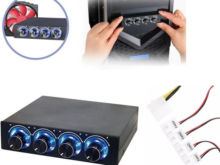 3.5" PC HDD CPU 4 Channel Fan Speed Controller Control Led Cooling Front Panel