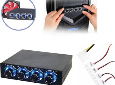 3.5" PC HDD CPU 4 Channel Fan Speed Controller Control Led Cooling Front Panel
