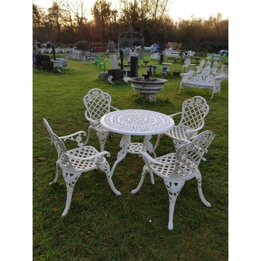 Cast Iron Garden Set Table and Four Chairs Style H