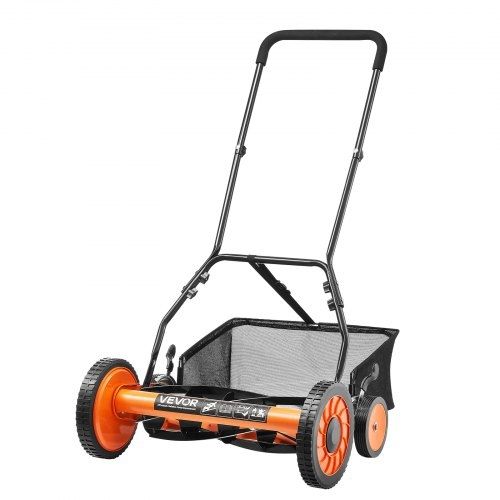 Push Reel Lawn Mower 45 cm, 5 Blades Manual Push Mower No Motor, 35- 62mm Adjustable Cutting Height, Walk-Behind Lawn Mowers with Grass Catcher