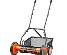 Push Reel Lawn Mower 45 cm, 5 Blades Manual Push Mower No Motor, 35- 62mm Adjustable Cutting Height, Walk-Behind Lawn Mowers with Grass Catcher