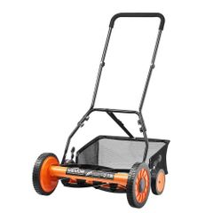 Push Reel Lawn Mower 45 cm, 5 Blades Manual Push Mower No Motor, 35- 62mm Adjustable Cutting Height, Walk-Behind Lawn Mowers with Grass Catcher