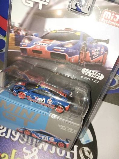 Mini GT 1:64 scale diecast model of the McLaren F1 GTR #33 1996 Le Man's 24 Hour Gulf Livery Exclusive Limited Edition Die-cast Model Car