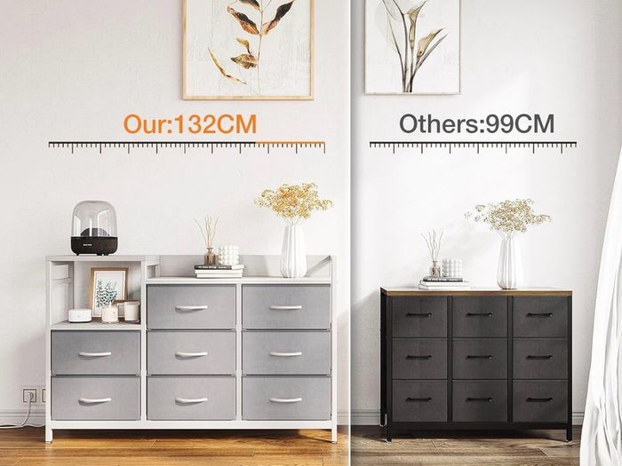 Chest of Drawers Bedroom, 8 Fabric Drawers, Light Grey, 30x132x88cm