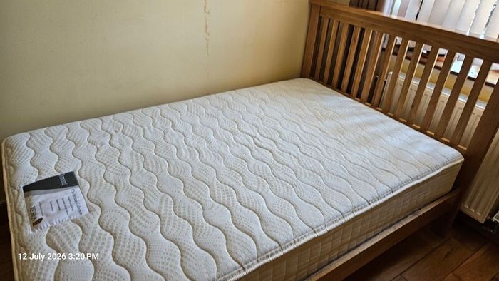 Solid oak small double bed with matres