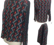 Ladies Nosiy May Green Red Bold Print Blouse Size Small Uk 10