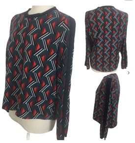 Ladies Nosiy May Green Red Bold Print Blouse Size Small Uk 10