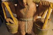 Chinese Polychrome Wood Carving of Boy Carrying Turtles