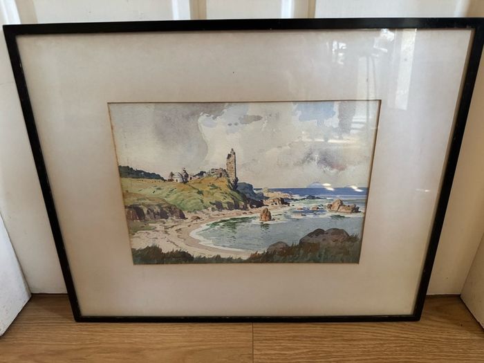 Original Watercolour of Dunure Castle by Robert Houston RSW (Framed)