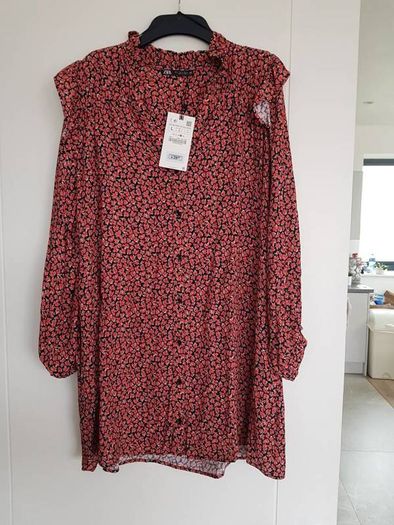 Fab Zara Red Floaty V-neck Dress, Size L New
