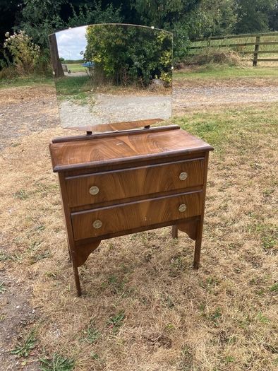 Vintage Mid-Century Wooden Dressing Table with Mirror