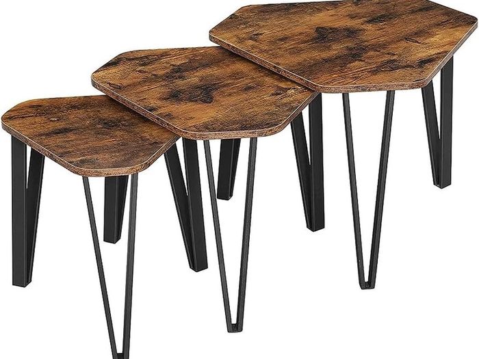 MASSIVE SALE Nesting Coffee Table, Set of 3 End Tables for Living Room, Stacking Side Tables, Sturdy and Easy Assembly, Steel Frame, Industrial Style, Rustic Brown and Black