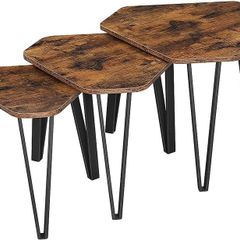 MASSIVE SALE Nesting Coffee Table, Set of 3 End Tables for Living Room, Stacking Side Tables, Sturdy and Easy Assembly, Steel Frame, Industrial Style, Rustic Brown and Black