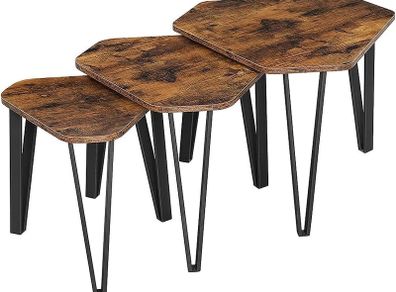 MASSIVE SALE Nesting Coffee Table, Set of 3 End Tables for Living Room, Stacking Side Tables, Sturdy and Easy Assembly, Steel Frame, Industrial Style, Rustic Brown and Black