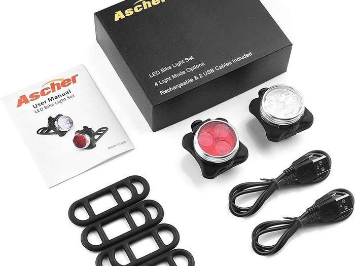 Rechargeable LED Bike Lights Set - Headlight Taillight Combinations LED Bicycle Light Set (650mah Lithium Battery, 4 Light Mode Options, 2 USB cables)